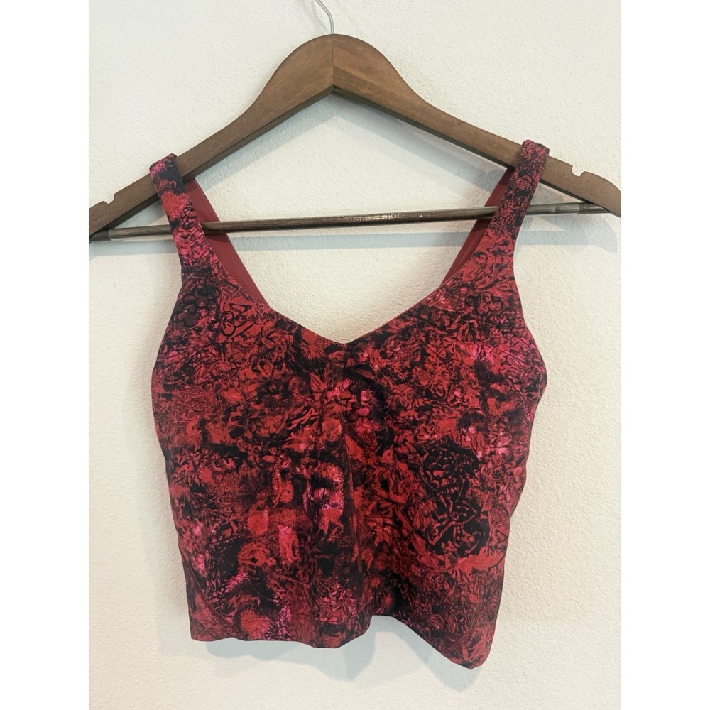 Lululemon New Year Align Tank Top Size 4 Red Black Floral Yoga Crop Bra Top